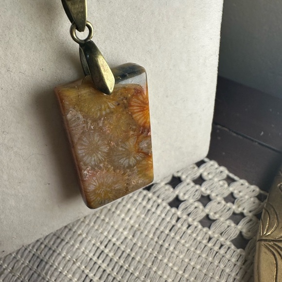 B.Rising Jewelry - Coral Fossil Rectangle Pendant Necklace